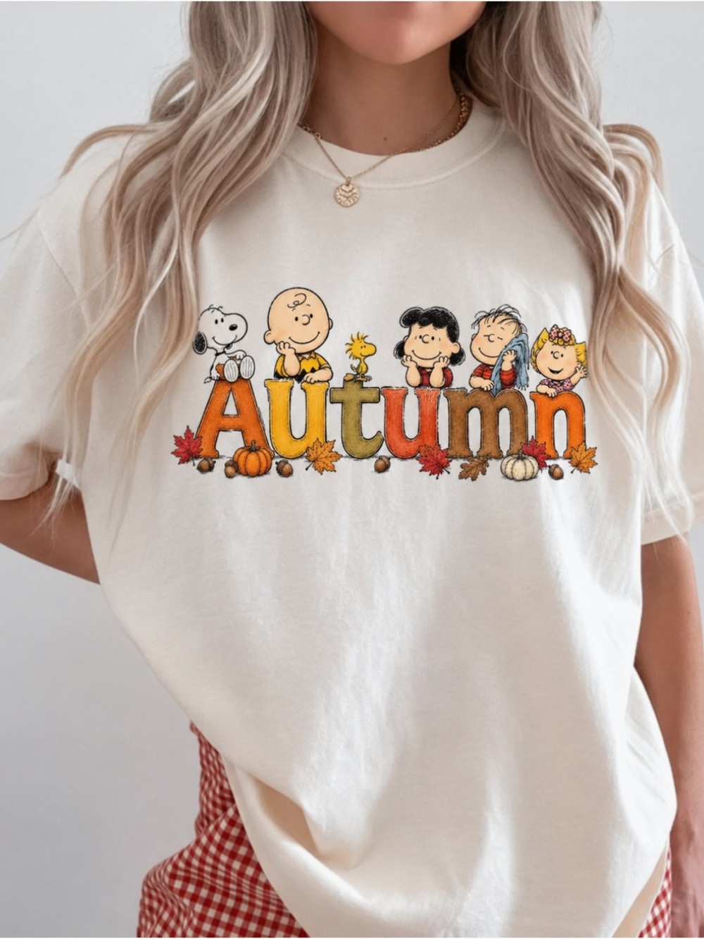 Peanuts Autumn Friends Graphic T-Shirt White Unisex